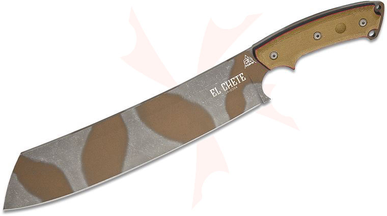 TOPS Knives El Chete Fixed 12 inch Midnight Bronze Camo Blade, Green/Black Canvas Micarta Handles, Kydex Sheath with Dangler Attachment