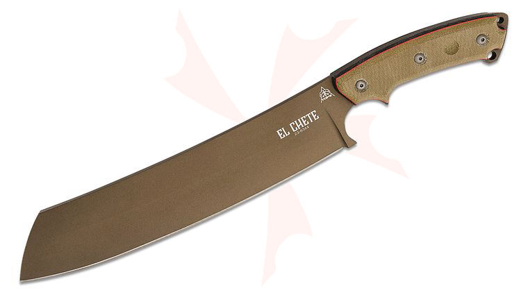TOPS Knives El Chete Fixed 12 inch Midnight Bronze Blade, Green/Black Canvas Micarta Handles, Kydex Sheath with Dangler Attachment