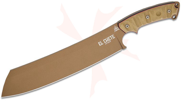 TOPS Knives El Chete Fixed 12 inch Midnight Bronze Blade, Green/Black Canvas Micarta Handles with Rocky Mountain Tread, Kydex Sheath with Dangler Attachment