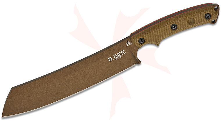 TOPS Knives El Chete Mini Fixed Blade Knife 5.5 inch 1095 Carbon Midnight Bronze Cleaver Blade, Green Canvas Micarta Handles, Kydex Sheath
