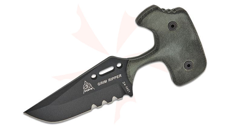 TOPS Knives Grim Ripper Push Dagger 3.75 inch Black 1095 Tanto Combo Blade, Micarta Handles, Kydex Sheath