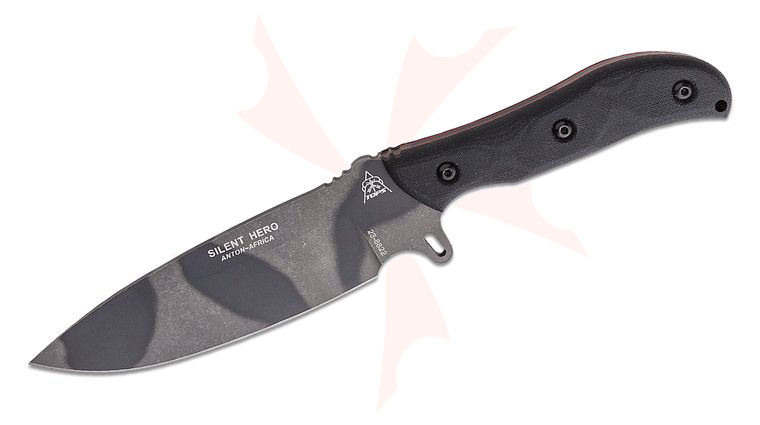 TOPS Knives Silent Hero Fixed Blade Knife 5.75 inch Sniper Gray Camo Drop Point, Smooth Micarta Handles, Black Leather Sheath