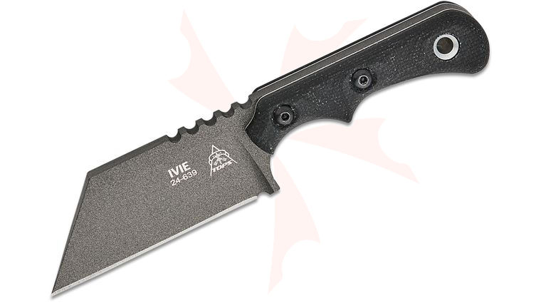 TOPS Knives IV-01 Ivie Fixed Blade Knife 2.5 inch 1095 Tungsten Cerakote Modified Wharncliffe Blade, Black Canvas Micarta Handles, Kydex Sheath