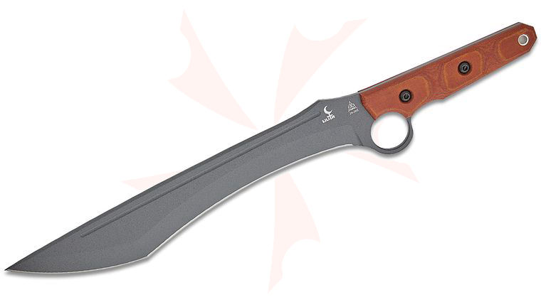 TOPS Knives Lilith Fixed Blade Machete 14 inch 1095 Carbon Gray Modified Tanto Blade, Tan Canvas Micarta Handles, Kydex Sheath