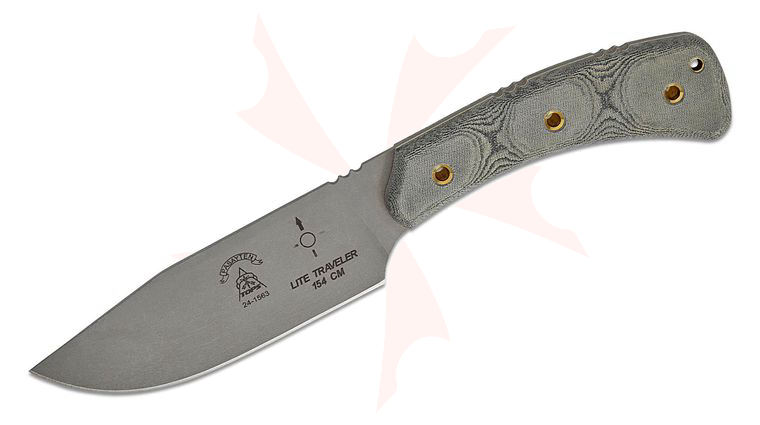 TOPS Knives Pasayten Light Traveler Fixed Blade 5.25 inch 154CM Stonewashed Clip Point Blade, Black Linen Micarta Handles, Kydex Sheath