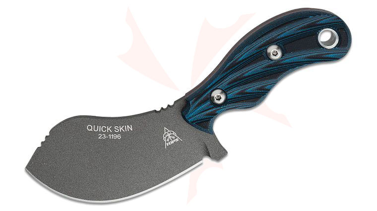 TOPS Knives QSK-02 Quick Skin Fixed Blade Knife 3.5 inch 1095 Tungsten Cerakote Drop Point Blade, Blue/Black G10 Handles, Kydex Sheath