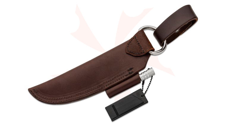 TOPS Knives BOB Brothers of Bushcraft Hunter Articulating Brown Leather Sheath, Ferro Rod, Survival Whistle