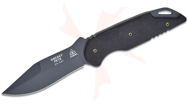TOPS Knives Sneaky Pete Fixed Blade Knife 3.63 inch 1095 Sniper Gray Recurve Drop Point Blade, Black Canvas Micarta Handles, Black Kydex Sheath