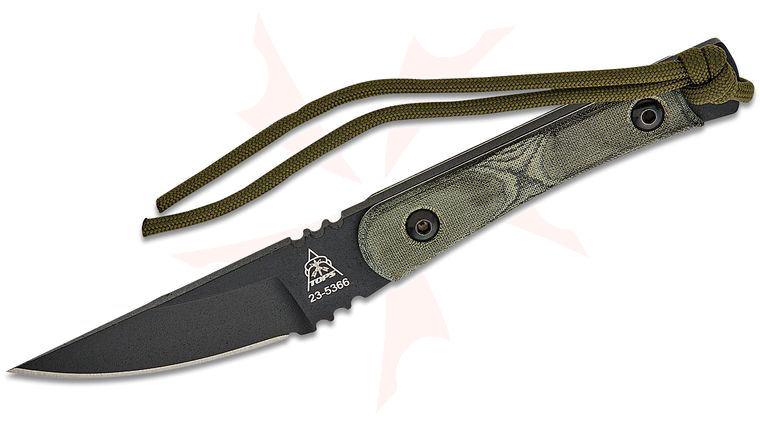 TOPS Knives SS07 Street Scalpel Knife Fixed Blade 3 inch 1095 Black Traction Straight Back Blade, Black Linen Micarta Handles, Kydex Sheath