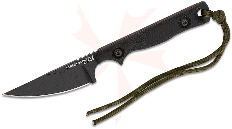 TOPS Knives Street Scalpel 2.0 Fixed Blade Knife 3.13 inch 1095 Black Straight Back, Black Canvas Micarta Handles, Kydex Sheath
