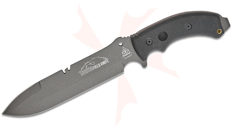 TOPS Knives Tahoma Field Knife Double Edged 8.38 inch 1095 Tungsten Cerakote Blade, Black Canvas Micarta Handles, Nylon Sheath