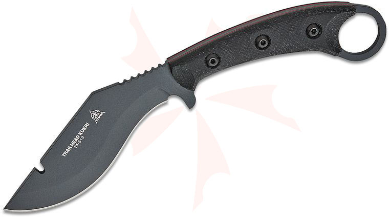TOPS Knives Trailhead Kukri Karambit Fixed Blade 4.75 inch Sniper Gray Kukri Blade, Black Canvas Micarta Handles, Kydex Sheath