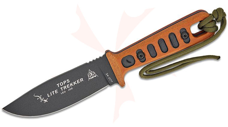 TOPS Knives Lite Trekker Fixed 4.25 inch 1095 Blade, Tan Canvas Micarta Handles with Black Inlays (TLT-OB)