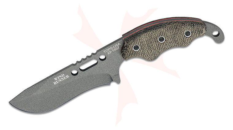 TOPS Knives Wind Runner Neck Knife 3.5 inch 1095 Tungsten Cerakote Blade, Green Canvas Micarta Handles, Black Kydex Sheath