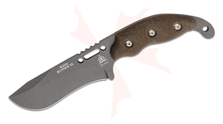 TOPS Knives Wind Runner XL SRE Fixed 5.25 inch 1095 Tungsten Cerakote Blade, Green Canvas Micarta Handles, Black Kydex Sheath