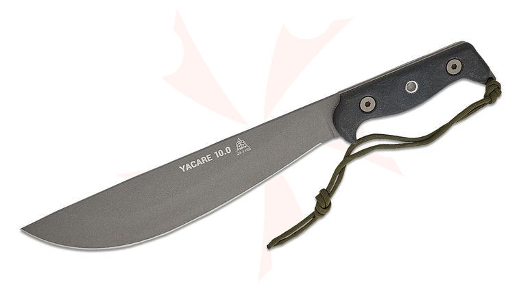 TOPS Knives Yacare 10.0 Fixed Blade Knife 10.25 inch 1095 Carbon Tungsten Cerakote Blade, Black Canvas Micarta Handles, Nylon Sheath