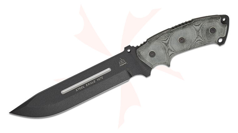 TOPS Knives Steel Eagle 107E Fixed Blade 7 inch 1095 Carbon Black Drop Point Blade, Black Linen Micarta Handle, Kydex Sheath
