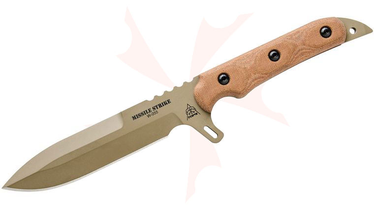 TOPS Knives Missile Strike Combat Knife Fixed 6 inch Blade, Coyote Tan, Micarta Handles, Kydex Sheath