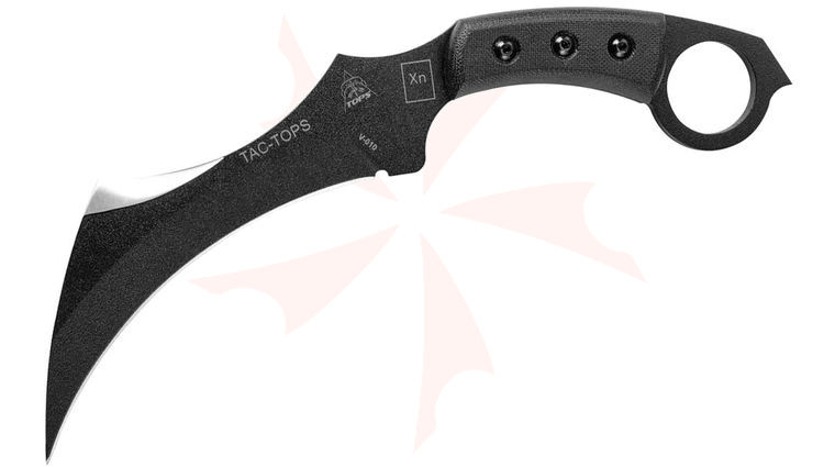 TOPS Knives TAC-TOPS Karambit Fixed 7.13 inch 1095 Carbon Blade, Black G10 Handles, Kydex Sheath