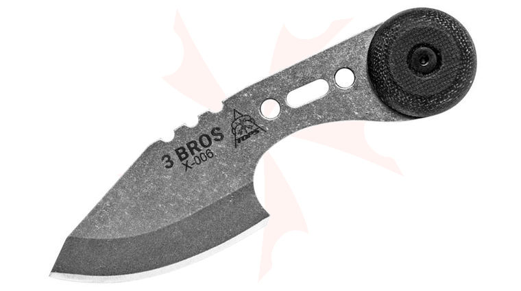 TOPS Knives 3 Bros Neck Knife 2 inch Stonewash Finish 1095 Carbon Steel Clip Point Blade, Black Micarta Handles, Kydex Sheath