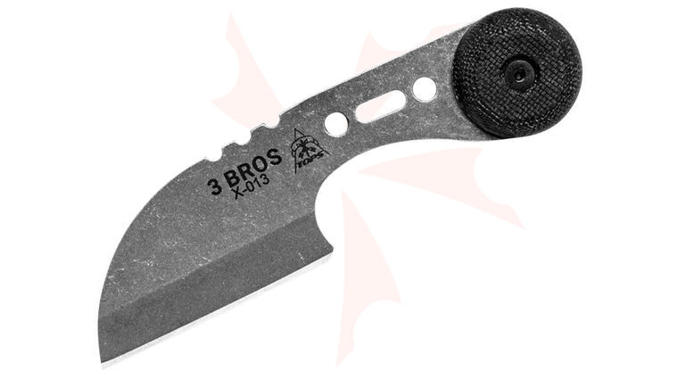 TOPS Knives 3 Bros Neck Knife 2 inch Stonewashed Finish 1095 Carbon Steel Sheepsfoot Blade, Black Micarta Handles, Kydex Sheath