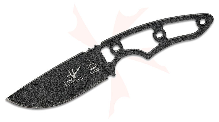 TOPS Knives 3 Pointer Fixed Blade Knife 3.13 inch 1095 Black Drop Point, Skeletonized Handle, Kydex Sheath