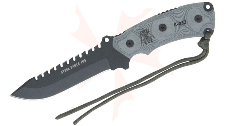 TOPS Knives Steel Eagle Fixed 5-1/8 inch Carbon Drop Point Blade, Micarta Handle, Kydex Sheath