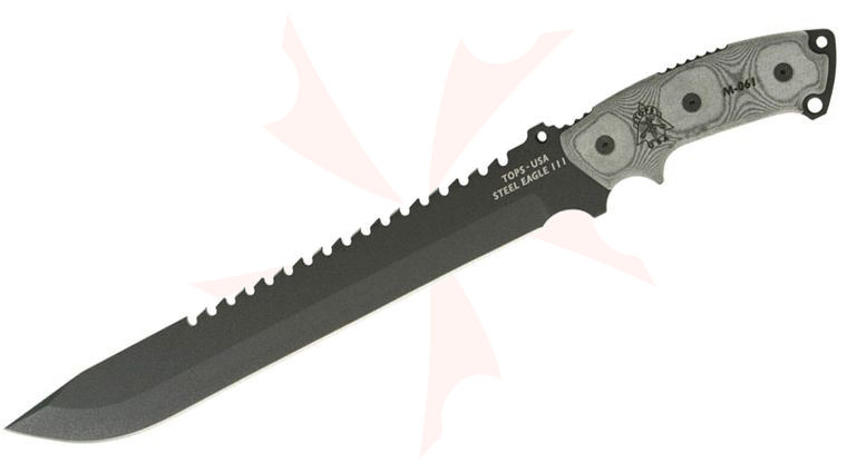 TOPS Knives Steel Eagle 111AHP Fixed 11 inch 1095 Carbon Clip Point Blade, Micarta Handle, Nylon Sheath