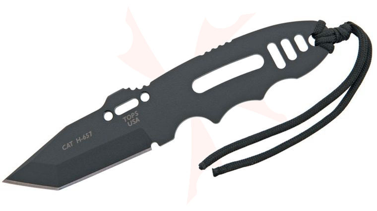 TOPS Knives CAT Covert Anti-Terrorism 3-1/4 inch 1095 Carbon Tanto Blade, Skeletonized Handle, Kydex Sheath