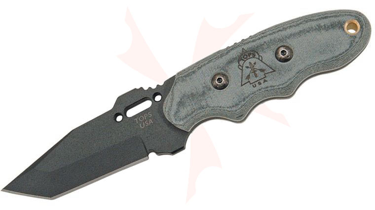 TOPS Knives CAT Covert Anti-Terrorism 3-1/4 inch 1095 Carbon Tanto Blade, Micarta Handles, Kydex Sheath