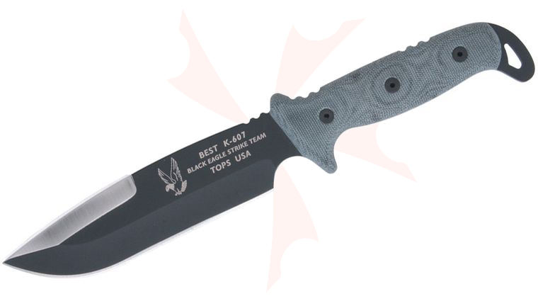 TOPS Knives 7 inch BEST Black Eagle Strike Team Hunter's Point with Black Micarta Handles