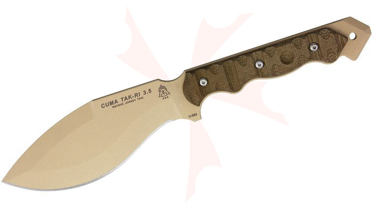 TOPS Knives CUMA TAK-RI 3.5 Fixed 7 inch Tan Kukri Blade, Micarta Onlays, Nylon Sheath