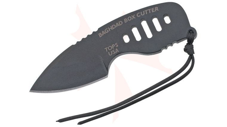 TOPS Knives Baghdad Box Cutter 2-1/4 inch Black 1095 Carbon Blade, Kydex Sheath