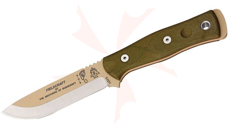 TOPS Knives BOB Brothers of Bushcraft Hunter 4-5/8 inch 1095 Tan Blade, OD Green Micarta Handles