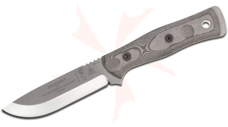 TOPS Knives BOB Brothers of Bushcraft Fieldcraft Fixed 4.75 inch 154CM Blade, Black Linen Micarta Handles, Kydex Sheath