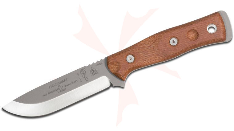 TOPS Knives BOB Brothers of Bushcraft Fieldcraft Fixed 4.75 inch 154CM Blade, Tan Canvas Micarta Handles, Kydex Sheath