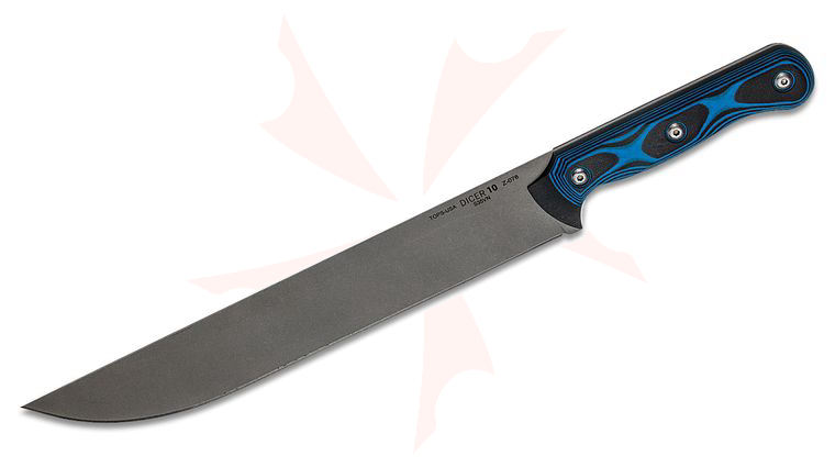 TOPS Knives Dicer 10 Slicer Knife 10 inch CPM-S35VN Tumbled Blade, Black Micarta & Blue/Black G10 Handles, Black Kydex Sheath