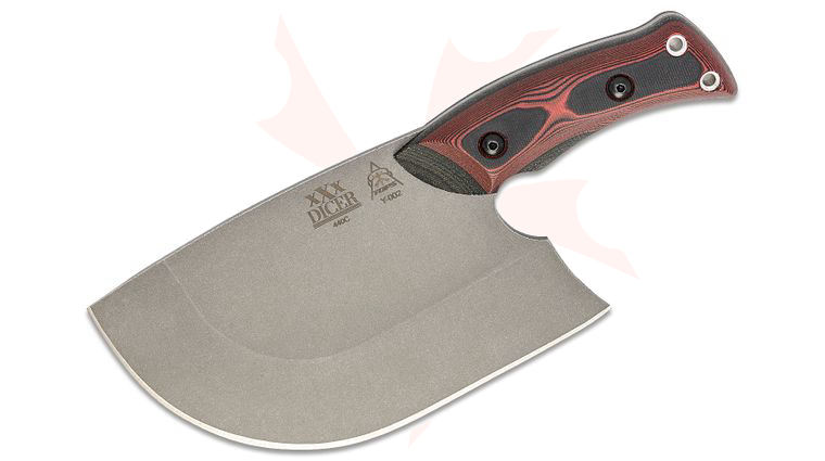 TOPS Knives XXX Dicer Fixed Blade Knife 7 inch 440C Tumbled Blade, Red/Black G10 Handles, Kydex Sheath