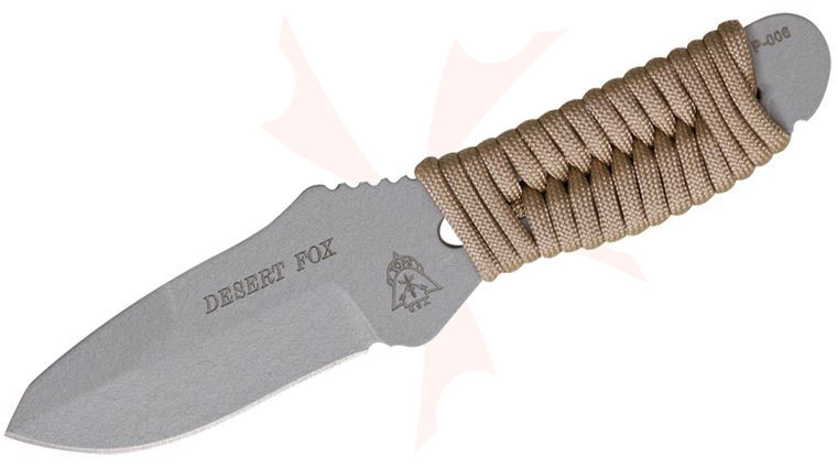 TOPS Knives DFOX-01 Desert Fox 2.75 inch 1095 Drop Point Blade, Paracord Wrapped Handle, Kydex Sheath