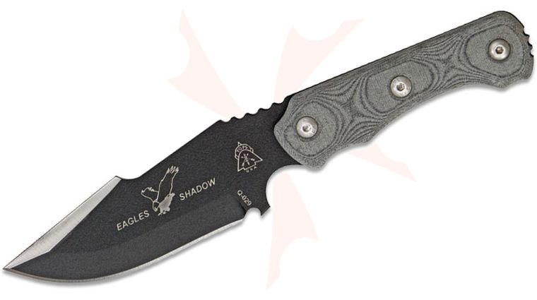TOPS Knives Eagle's Shadow Fixed Blade Knife 3.5 inch 1095 Black, Micarta Handles, Black Kydex Sheath