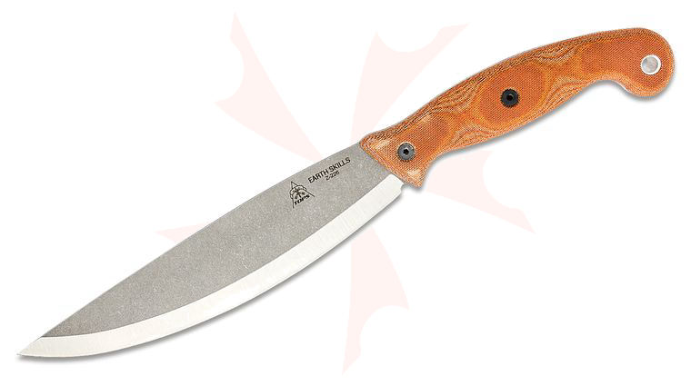 TOPS Knives Matt Graham Earth Skills Fixed Blade Knife 8.25 inch 1095 Tumbled Finish, Tan Canvas Micarta Handles, Kydex Sheath