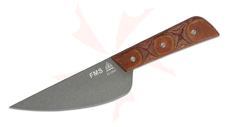 TOPS Knives Frog Market Special Fixed 5.25 inch 1095 Carbon Steel Tungsten Cerakote Blade, Tan Micarta Handles, Kydex Sheath