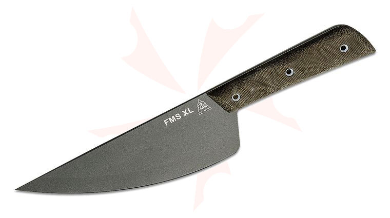 TOPS Knives Frog Market Special XL Fixed 7.5 inch 1095 Tungsten Cerakote Plain Blade, Green Canvas Micarta Handles, Black Kydex Sheath