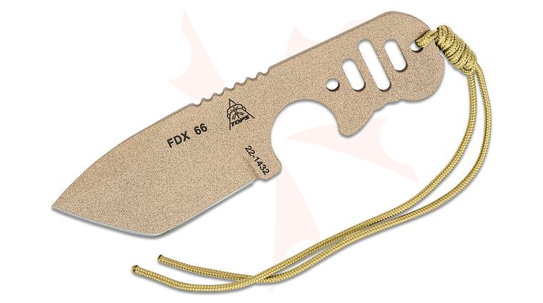 TOPS Knives FDX-66 Fixed Blade 2.75 inch 1095 Tan Carbon Tanto Blade, Skeletonized Handle, Kydex  Sheath