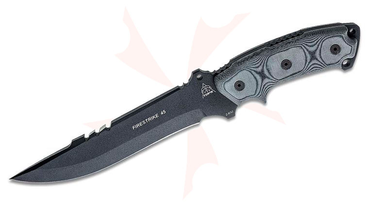 TOPS Knives Firestrike FS45 Combat Fixed Blade 7 inch 1095 Carbon Black Clip Point Blade, Black Linen Micarta Handle, Kydex Sheath