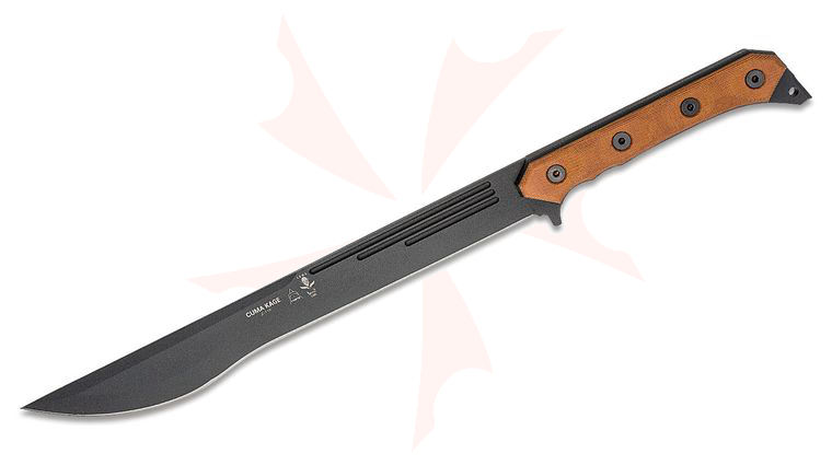 TOPS Knives CUMA KAGE Fixed Blade Knife 15.5 inch 1095 Black Traction Coated Blade, Tan/Black Micarta, Black Kydex Sheath with Dangler Attachment