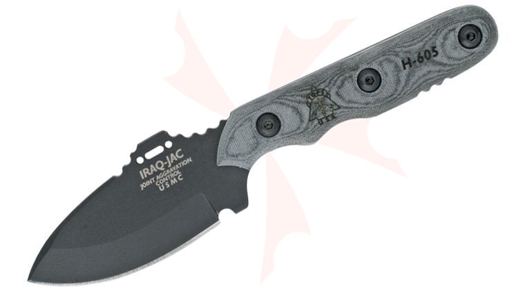 TOPS Knives IRAQ-JAC-01 Iraq-Jac (Joint Aggravation Control) Fixed 3.25 inch Black 1095 Blade, Micarta Handles, Kydex Sheath