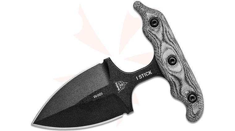 TOPS Knives I Stick Push Dagger 3.5 inch Black 1075 Double Edge Blade, Black/White Micarta Handles, Kydex Sheath