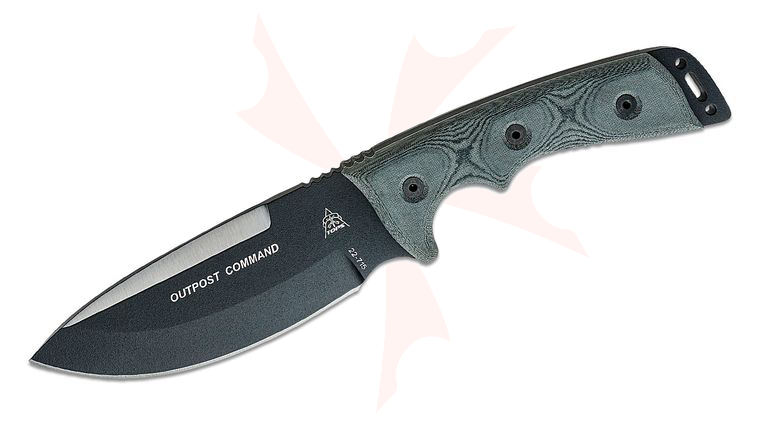 TOPS Knives Outpost Command Fixed Blade 5.75 inch 1095 Carbon Black Drop Point Blade, Black Linen Micarta Handle, Nylon Sheath