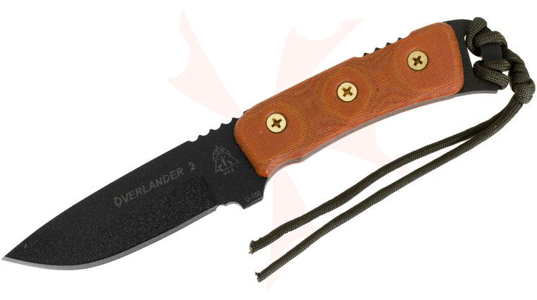 TOPS Knives Overlander 2 Fixed 4 inch 1095 Carbon Steel Blade, Micarta Handles, Kydex Sheath